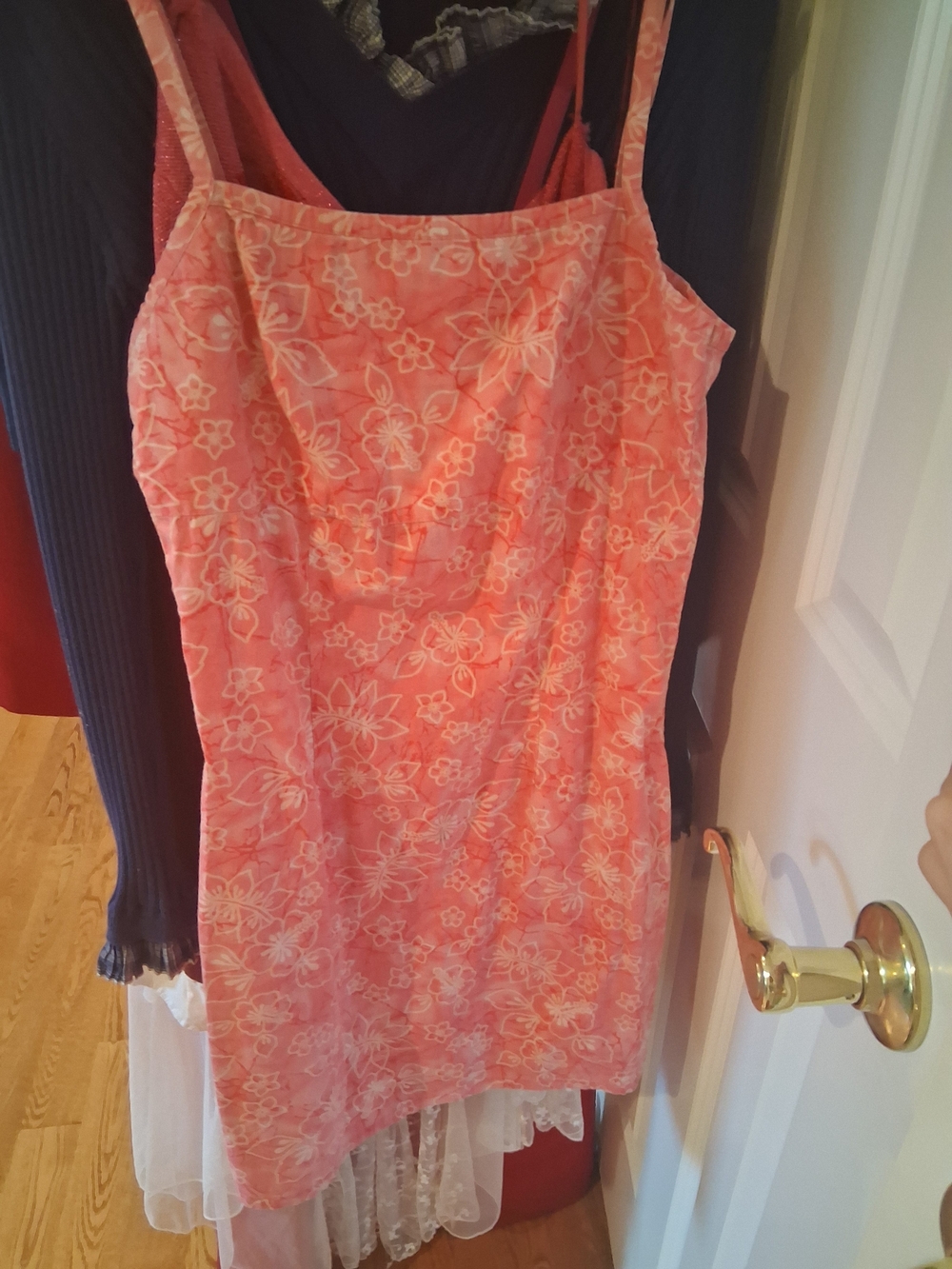 Coral Pink Floral Spaghetti Strap Dress